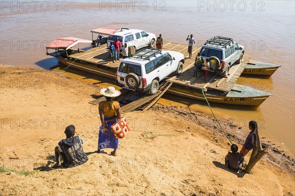 Four wheel drive car being loaded onto a ferry