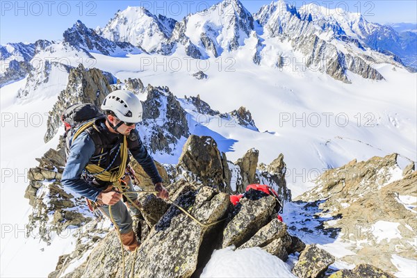 Mountaineer during the ascent of the southern summit of Aiguille du Tour