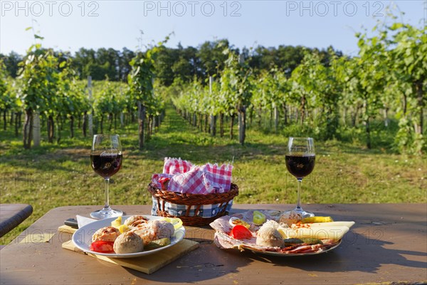 Snack and red wine in Buschenschank on Csaterberg