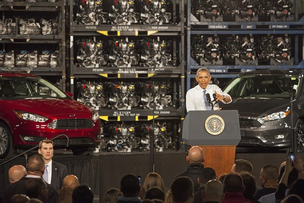 President Barack Obama speaks at Ford's Michigan Assembly Plant