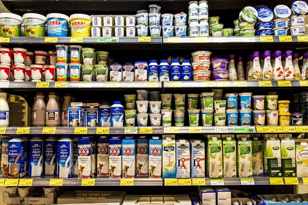 Shelf with various dairy products