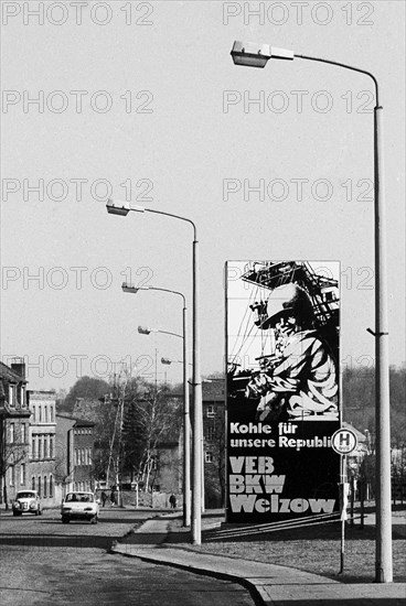 Advertising board for the state-owned company Braun Kohle Werk Welzow on Hoyerswerdaer Strasse