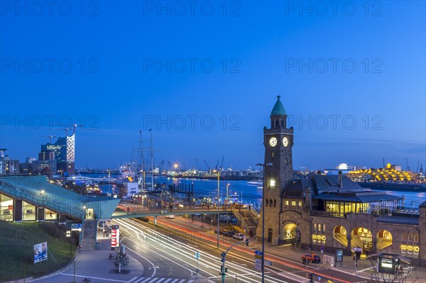 Port of Hamburg with Elbe Philharmonic Hall and Landungsbrucken jetties