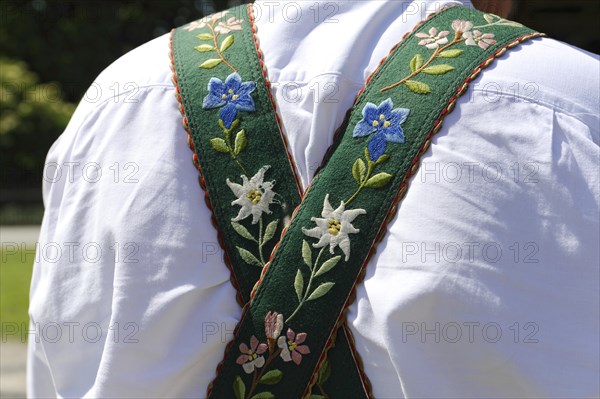 Suspenders embroidered with gentian and edelweiss flowers