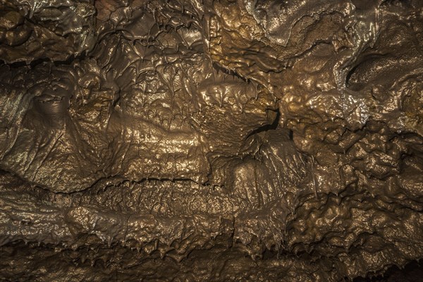 Solidifed lava in a subterranean lava tube created by an eruption of the Piton de la Fournaise volcano