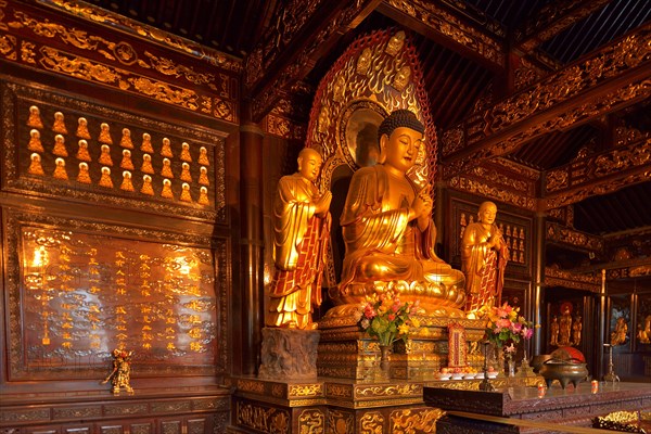 Golden Buddha statue and relics inside the Giant Wild Goose Pagoda