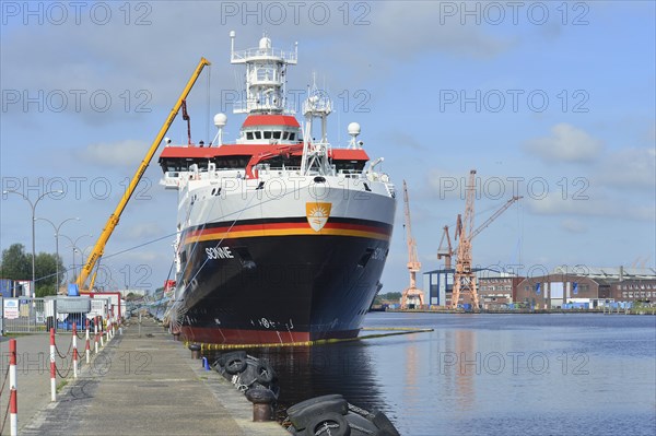 The German research vessel ""Sonne"" for Geosciences and Natural Resources at the quay in the port of Emden