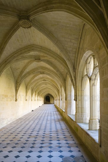 Arched interior gallery of cloister at Fontevraud Abbey