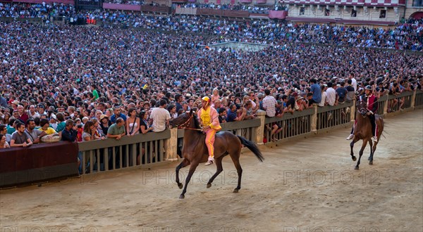 The Palio di Siena horse race on Piazza del Campo