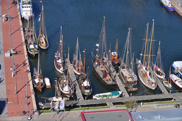 View from the Atlantic Hotel Sail City on traditional boats in the new harbour