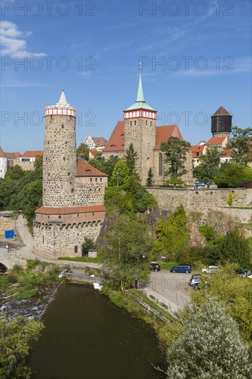 Cityscape of Bautzen on the Spree river with the Old Waterworks