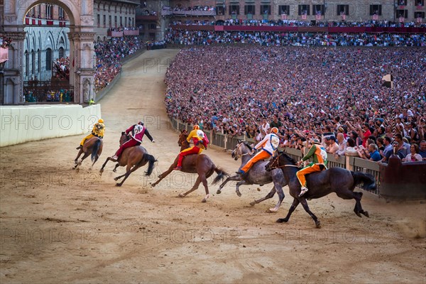 The Palio di Siena horse race on Piazza del Campo