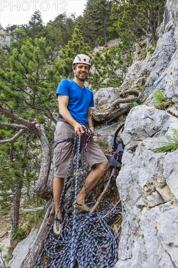 Climber on the Eichertsteig via ferrata