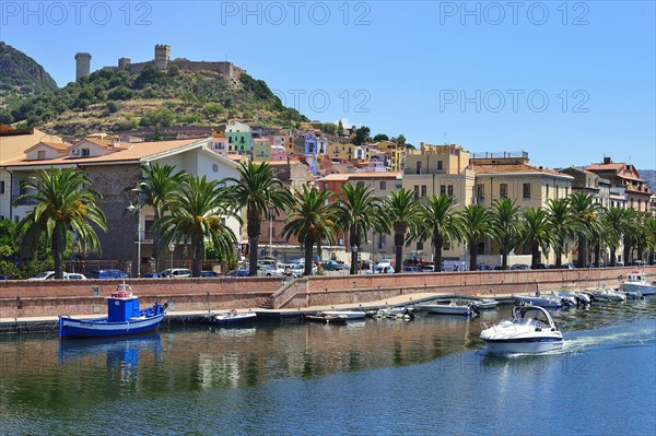 View from the river Temo onto the historic centre and the Malaspina castle ruins