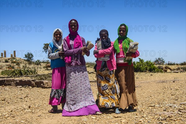 Colourful dressed schoolgirls