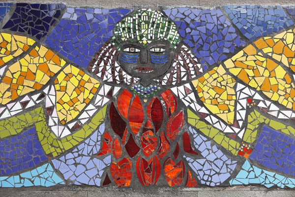 Mosaic of an angel on a wall