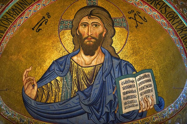 Byzantine mosaic of Christ Pantocrator in the Duomo of Cefalu