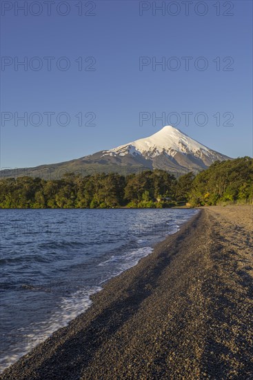 Osorno volcano and the shore of the bay of Lake Llanquihue