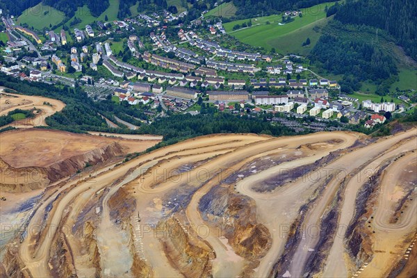 Open pit ore mining and workers' settlements