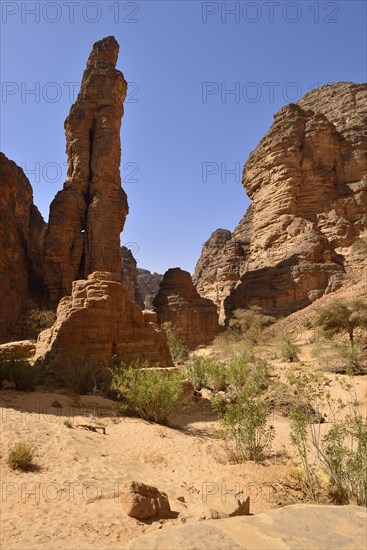 Deep gorge and rock tower