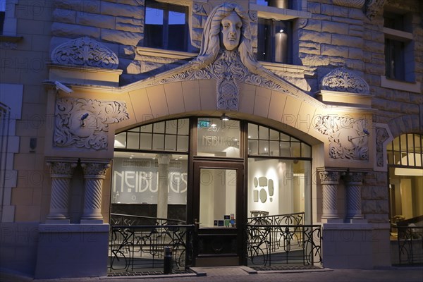 Art Nouveau entrance of the Neiburgs Hotel