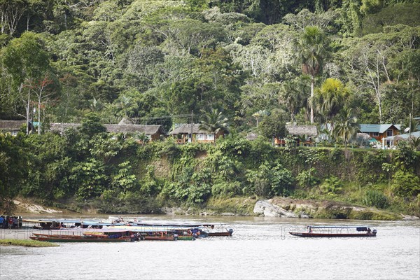 Dugout canoes on the jungle beach of Misahualli