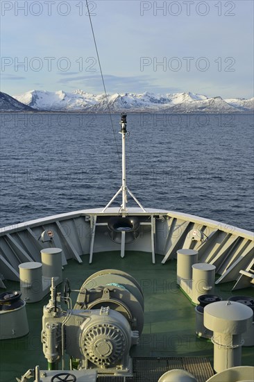 Bow of MS Kong Harald heading towards Andoya island