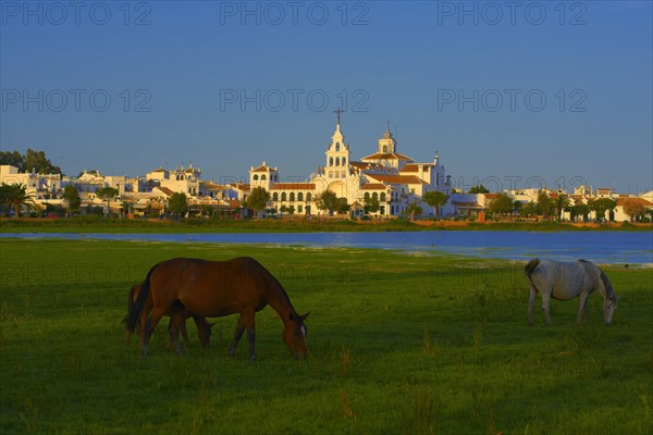 El Rocio village and Ermita del Rocio hermitage in morning light