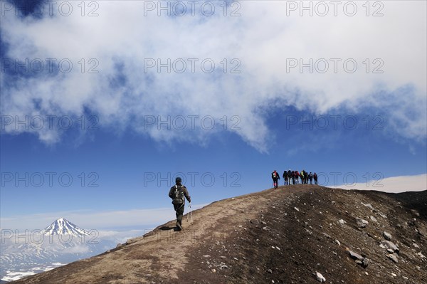 Hiking group on the volcanic crater