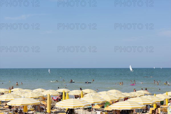 Bathers and parasols on the beach