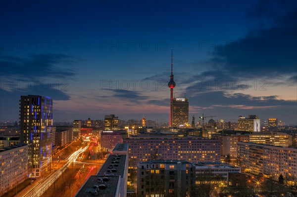 View of Berlin Mitte district with the TV Tower at Alexanderplatz and the Park Inn Hotel