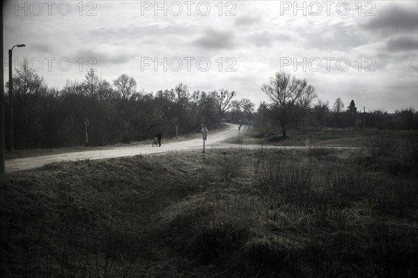 View of a contaminated area from a train that takes the workers of Slavutych to Chernobyl through a stretch of Belarussian territory