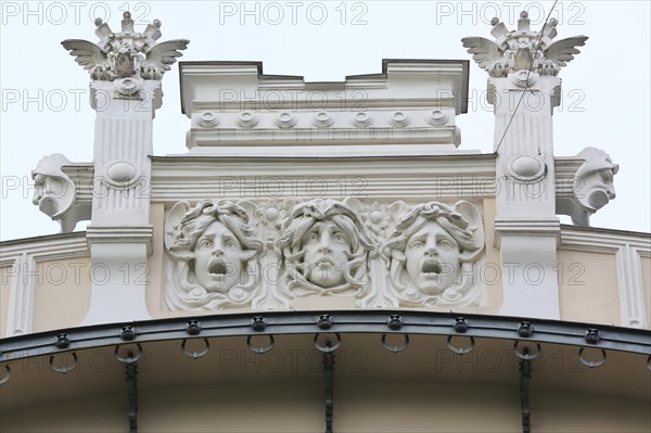 Three heads of Medusa on the facade of the house Alberta iela
