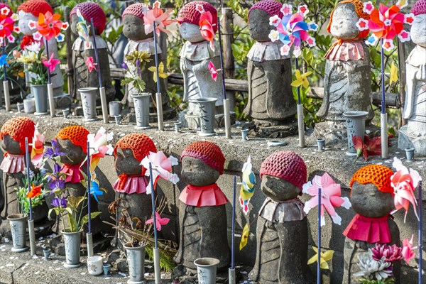 Jizo statues with red caps