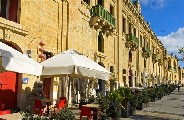 Restored historic warehouse buildings in the Valletta Waterfront