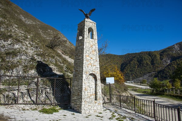 Monument for the Chechen warrior Zelimxan in the Chechen mountains