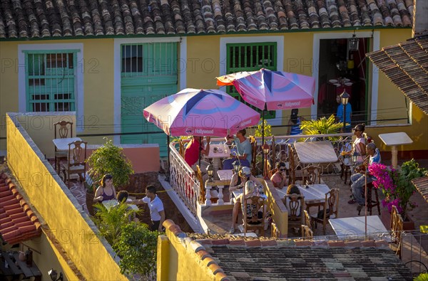 View from the bell tower of the church Convento de San Francisco de Asis onto a terrace