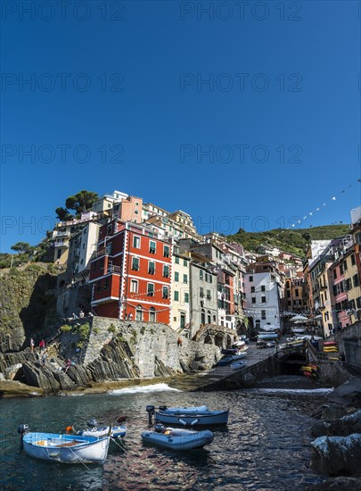 Town view with harbor and colorful houses