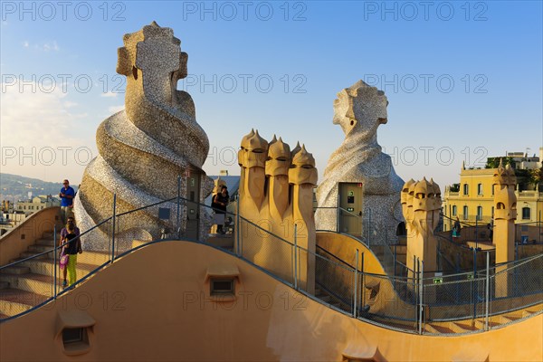Sculpted ventilation shafts on the roof of Casa Mila