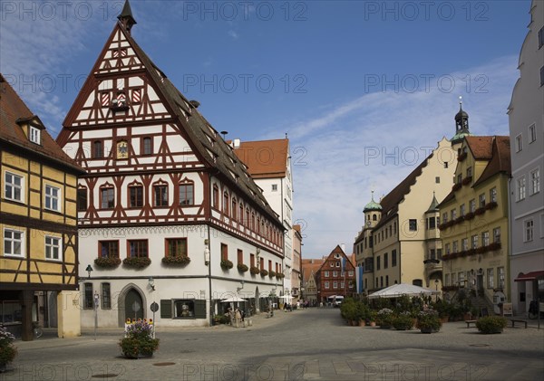Street scene with half-timbered buildings in the medieval town