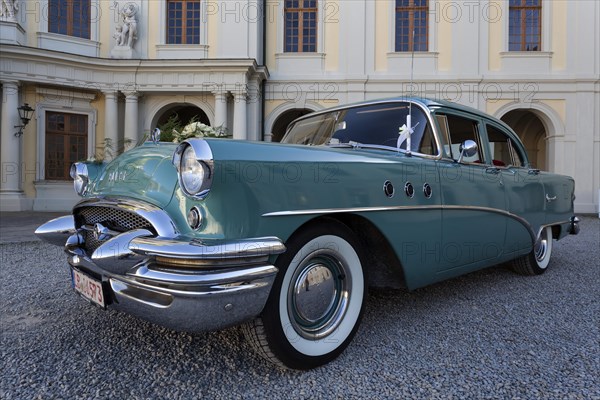 Classic car in the castle courtyard