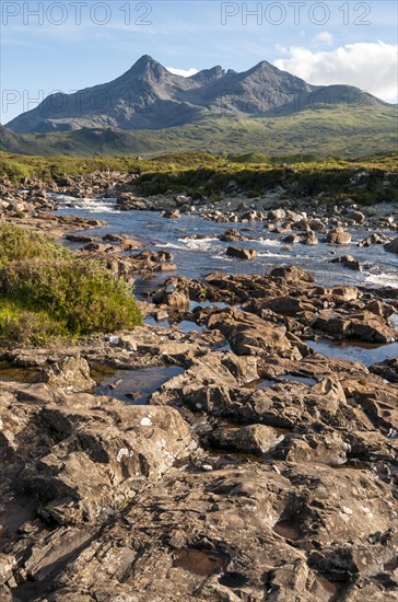 Landscape with River Sligachan and Sgurr nan Gillean Mountain of Cuillin Range