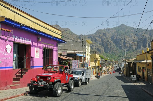 Colourful house in the main street of a small town