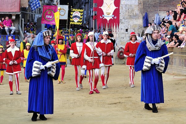 Festive parade before the historic horse race Palio di Siena