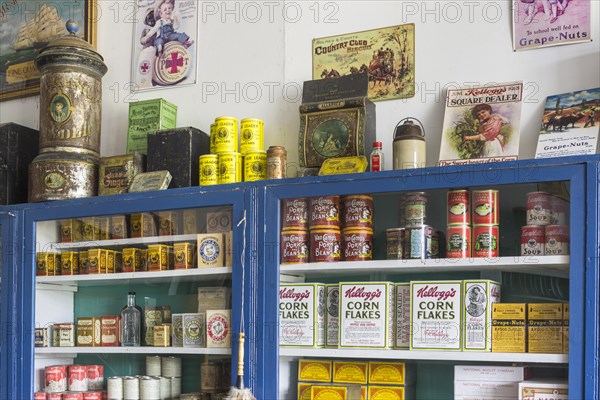 Shelves with historic packaging in the Museum City