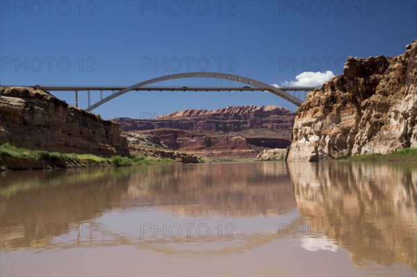 The bridge over the Colorado River where the river flows into Lake Powell