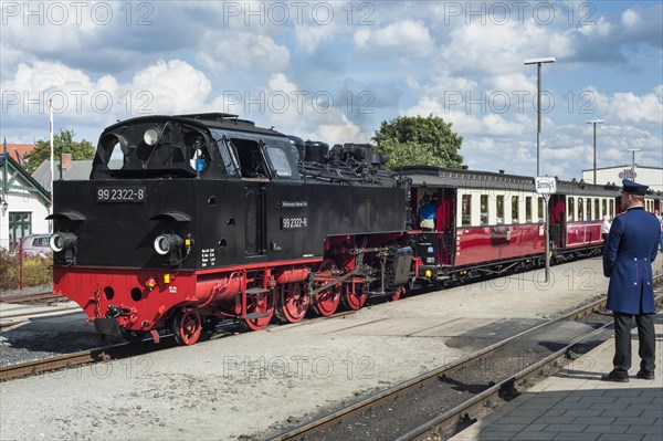 Historic narrow gauge railway ""Molli"" at the station of Bad Doberan