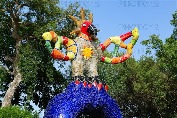 Colorful sculpture in the Giardino dei Tarocchi or Garden of the Tarot