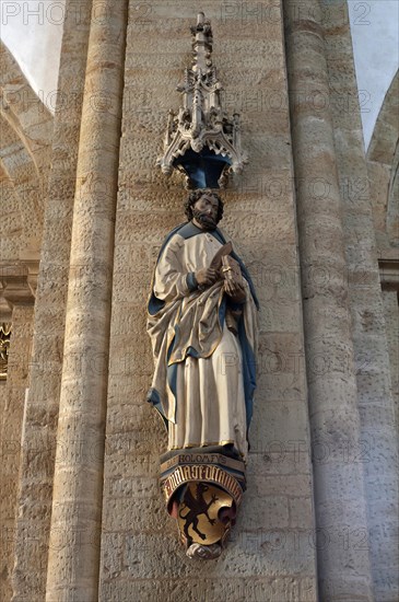 Sculpture of St. Bartholomew inside the Late Romanesque St. Peter's Cathedral