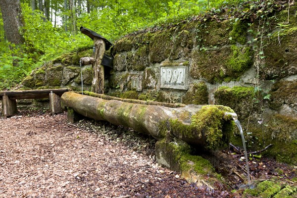 Wooden fountain in the Danube Valley